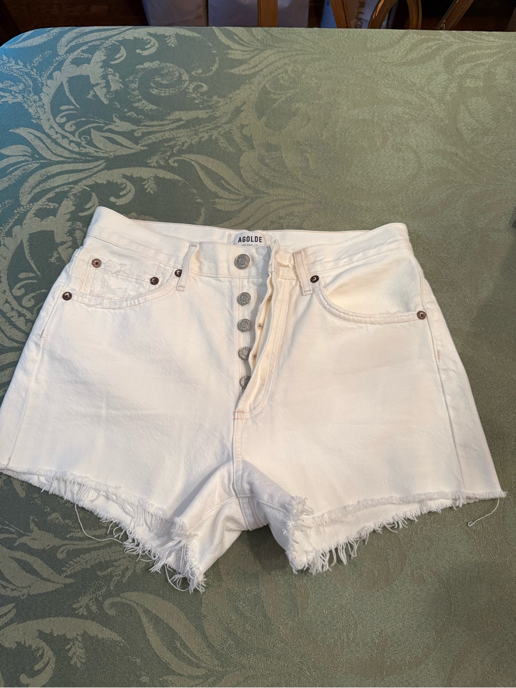 Agolde White Denim Frayed Hem Women's Shorts Size 24